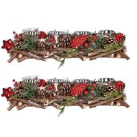 Set van 2x stuks kerst thema kaarsenhouders zilver ornament red/green nature 40 x 16 x 8 cm - thumbnail