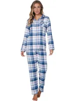 Pastunette Dames Pyjama Flanel met knoopsluiting - Blauw Pastunette Dames Pyjama Flanel met knoopsluiting - Blauw