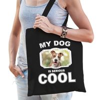 Katoenen tasje my dog is serious cool zwart - Staffordshire bull terrier honden cadeau tas   -