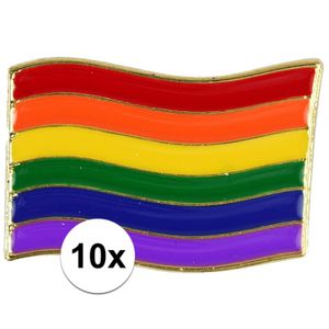 10x Regenboogvlag kleuren metalen broche 4 cm   -