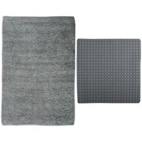 MSV Douche anti-slip mat en droogloop mat - Napoli badkamer set - rubber/polyester - donkergrijs - Badmatjes - thumbnail