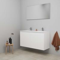 On-Line Badkamermeubelset - 120 cm - Bouwpakket - Greeploos 2 Deuren - Acryl Wastafel - 2 Kraangaten - Spiegel - Mat Wit