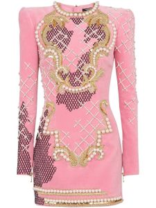 Balmain robe courte à broderies - Rose