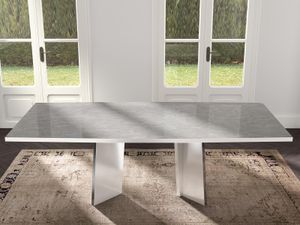 Rechthoekige eettafel MIRAS 250 cm hoogglans wit/marmer grijs zonder verlengstukken