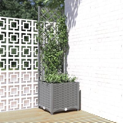 VidaXL Plantenbak met latwerk 40x40x136 cm polypropeen lichtgrijs