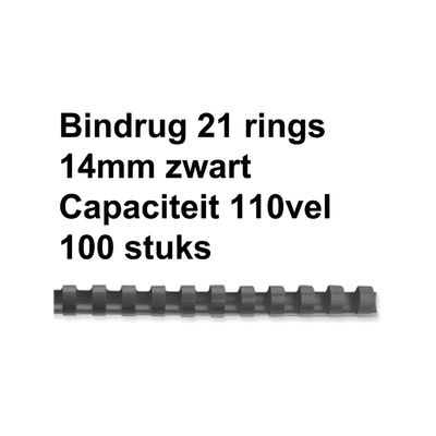 Bindrug Fellowes 14mm 21rings A4 zwart 100stuks