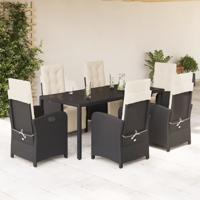 7-delige Tuinset met kussens poly rattan zwart