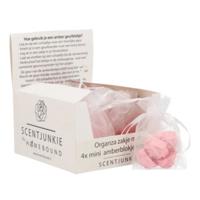 Amberblokje Roos rose 2,5 cm organza zakje 4 stuks