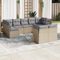 9-delige Loungeset met kussens poly rattan beige