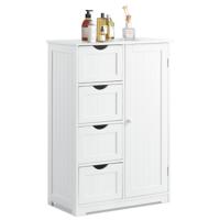 Ladekast met 1 Kast en 4 Lades Houten Vrijstaande Opbergkast met Verstelbare Plank in 3 Standen Badkamer Vloerkast Wit