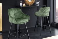Design barkruk EUPHORIA groen fluweel zwart metalen poten barstoel met rugleuning - 43688
