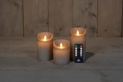 Anna&apos;s Collection LED kaars flame effect rustiek set 7.5 cm taupe 3 stuks
