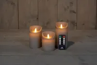 Anna&apos;s Collection LED kaars flame effect rustiek set 7.5 cm taupe 3 stuks