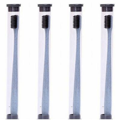4 stuks/set tarwestro tandenborstel Soft-Bristle tandenborstel bamboe houtskool hoofd 18cm PVC behuizing draagbare verpakking reizen tandenborstel (bl