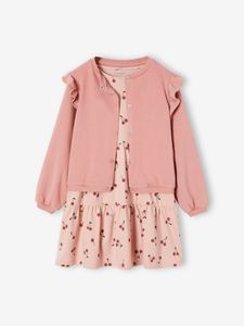 Set jurk en cardigan met ruches voor meisje roze (poederkleur)