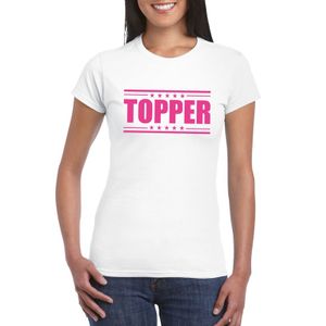 Topper t-shirt wit met roze bedrukking dames