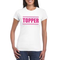 Topper t-shirt wit met roze bedrukking dames - thumbnail