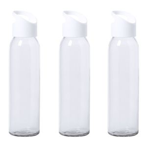 6x Stuks glazen waterfles/drinkfles transparant met schroefdop met wit handvat 470 ml