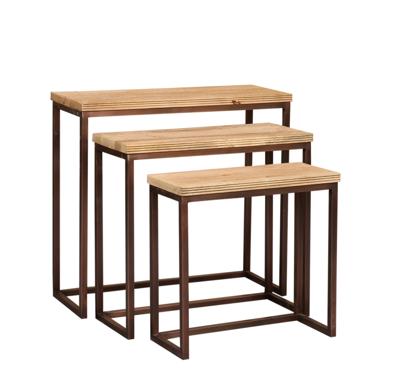 Zoah Koper Mango Hout Rechthoekige Wandtafel set van 3