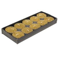 Theelichtjes/waxinelichtjes kaarsjes - 10x st - goud glitters - 3,5 cm   - - thumbnail