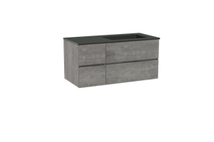 Storke Edge zwevend badmeubel 110 x 52 cm beton donkergrijs met Scuro asymmetrisch rechtse wastafel in kwarts mat zwart