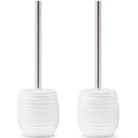 Set van 2x stuks toiletborstels met witte houder abstract polyresin 37,5 cm - thumbnail