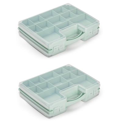 3x stuks plasticforte opbergkoffertje/opberg/sorteerbox - 21-vaks - kunststof - mintgroen - 28 x 21