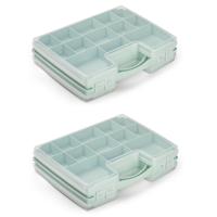 3x stuks plasticforte opbergkoffertje/opberg/sorteerbox - 21-vaks - kunststof - mintgroen - 28 x 21