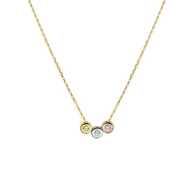 14k Tricolor Gouden Collier Zirkonia 42-46cm Geel Rosé Wit