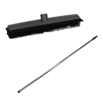 Bezemsteel en Bezemkop - L120 cm - rubber/chroom - zilver - schoonmaken - binnen
