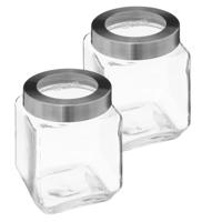 5Five voedsel voorraadpot MIRO met draaideksel - 2x - glas - 1.2L - 11 x 14 cm - weckpot