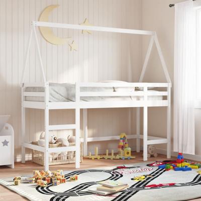 Halfhoogslaper met ladder en bedhuis grenenhout wit 80x200 cm