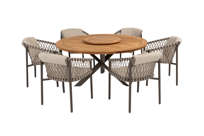 4 Seasons Allora / Prado ronde tuinset Ø160 cm. (7-delig) + draaiplateau - terre