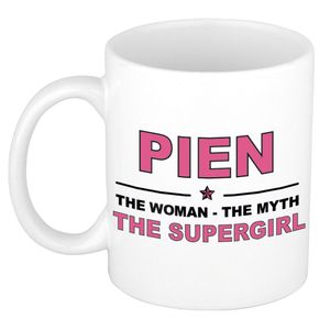 Naam cadeau mok/ beker Pien The woman, The myth the supergirl 300 ml   -