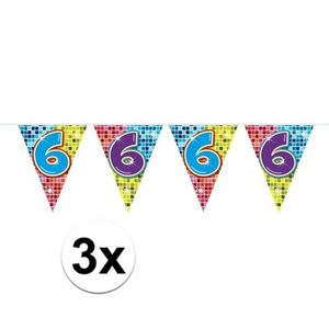 3x Mini vlaggetjeslijn slingers verjaardag  versiering 6 jaar   -