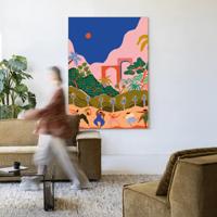 Urban Cotton Wandkleed 'Dancing In Paradise' 145 x 190cm in Frame - black