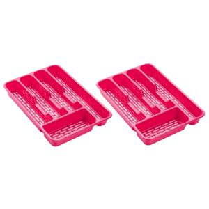 2x stuks bestekbakken/bestekhouders 5-vaks roze L33 x B24 x H4 cm