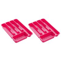 2x stuks bestekbakken/bestekhouders 5-vaks roze L33 x B24 x H4 cm