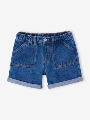 Meisjesshort van jeanstof Basics middenblauw