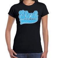 Verkleed T-shirt dames - Stout - zwart - blauw panter look - fout/goud/stout