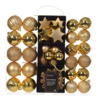 Decoris kerstballen en kersthangers - 40x - kunststof - goud - mix   -