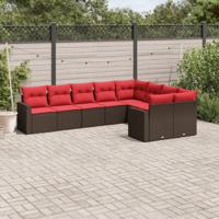 9-delige Loungeset met kussens poly rattan bruin