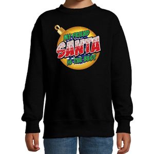 Foute kersttrui / sweater My friend Santa is the best zwart kids