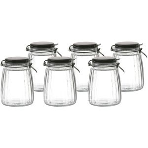 Voorraadpot/bewaarpot - 6x - 1,5L - glas - met beugelsluiting - mat zwarte deksel