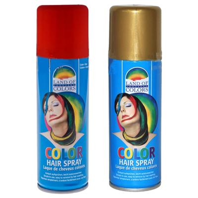 Carnaval verkleed haarverf - haarspray - kleuren goud en rood - 111 ml per flacon Carnaval verkleed haarverf - haarspray - kleuren goud en rood - 111 ml per flacon