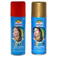 Carnaval verkleed haarverf - haarspray - kleuren goud en rood - 111 ml per flacon Carnaval verkleed haarverf - haarspray - kleuren goud en rood - 111 ml per flacon