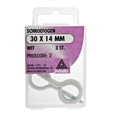 Deltafix Schroefogen - 3x - verzinkt metaal - wit - 30 x 14 mm - ijzerwaren