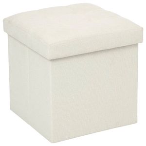 Atmosphera Poef/hocker/voetenbankje - opbergbox - beige - PU/MDF - 38 x 38 cm - Poefs