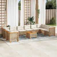 11-delige Tuinset met kussens poly rattan beige