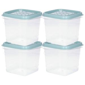 Vershoudbakjes Hega - set van 8x stuks - 0.7 liter - transparant/groen - L11 x B11 x H12 cm